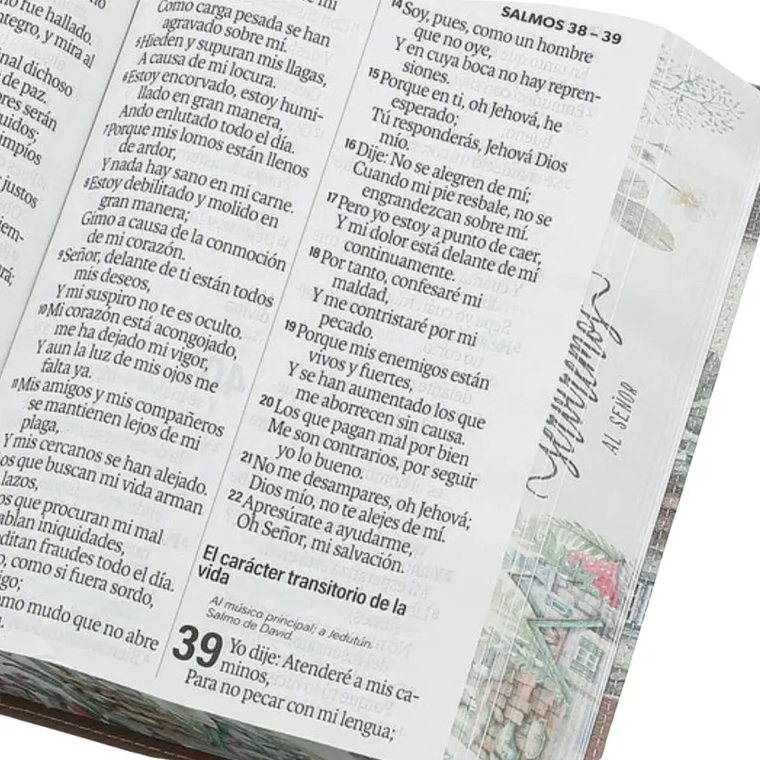 Biblia Letra Súper Gigante 19 puntos RV1960, imit piel floral marrón y canto con mensaje - Yo y mi casa
