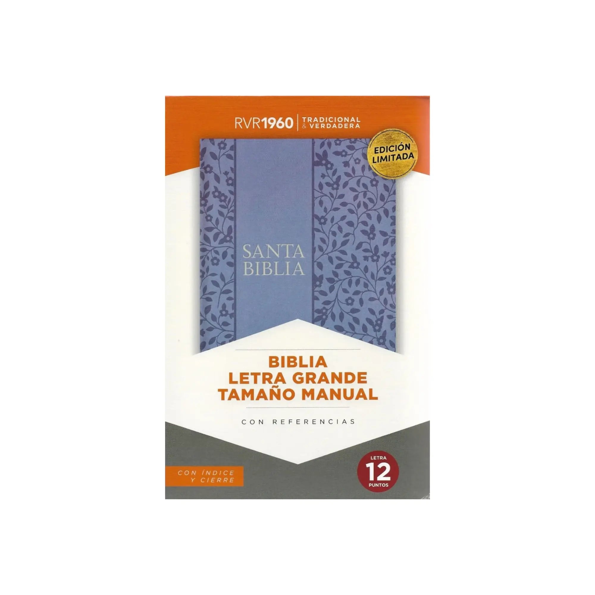 Biblia RVR1960 Tamaño Manual Letra Grande con Índice y Cierre – Lavanda Símil Piel