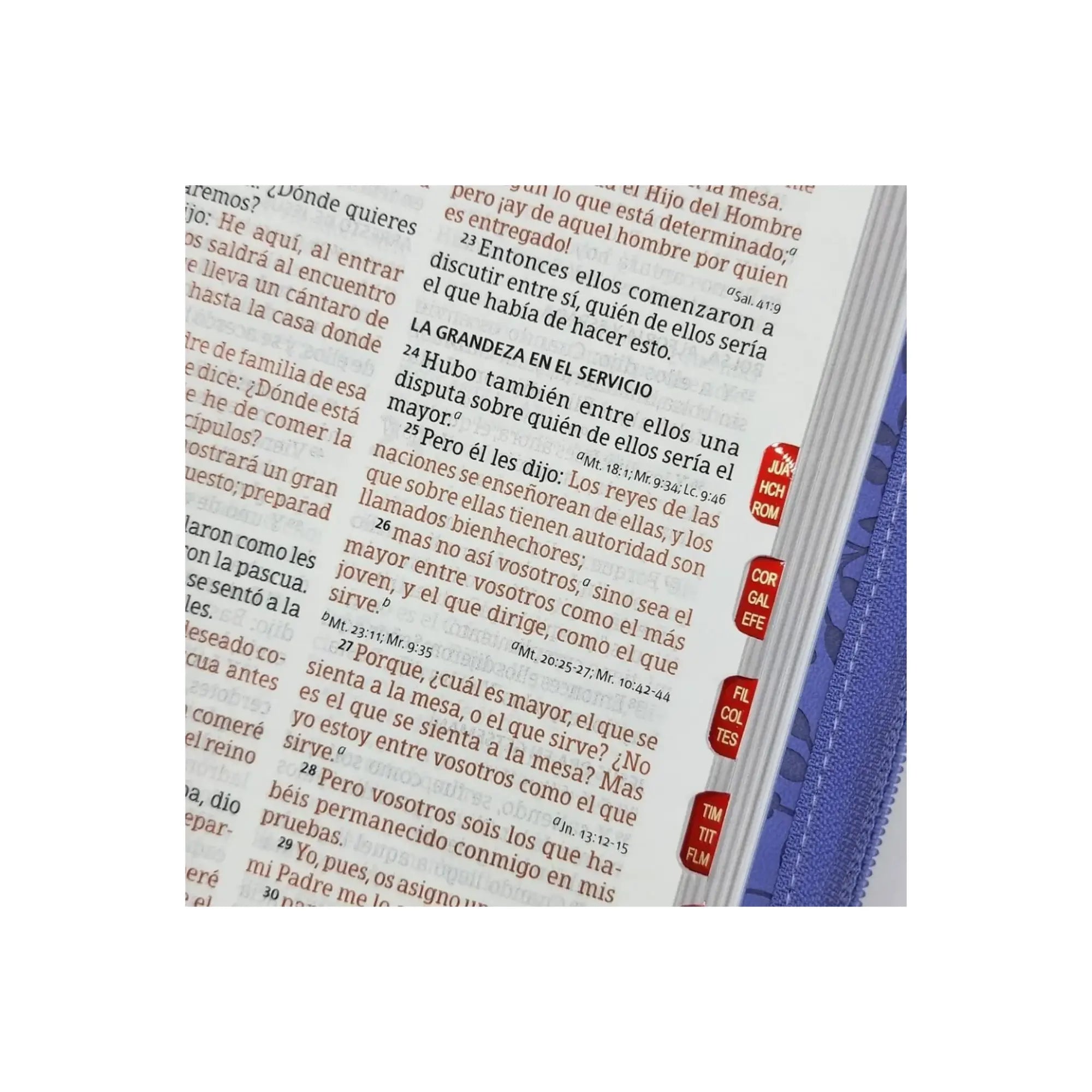 Biblia RVR1960 Tamaño Manual Letra Grande con Índice y Cierre – Lavanda Símil Piel