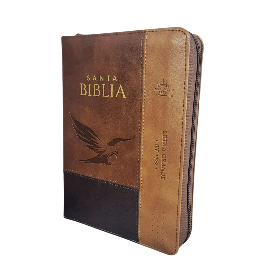 Biblia Reina Valera 1960 compacta Letra Grande i/piel tricolor café águila con cierre e índice