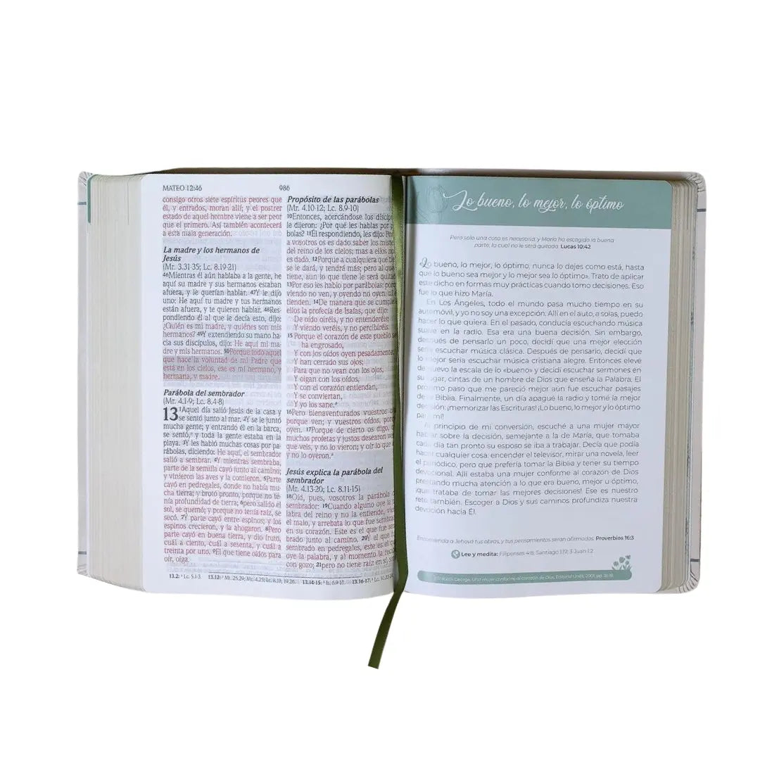 Biblia de Promesas RVR-1960 Devocional, Virtuosa, Letra gigante, Piel especial, Crema