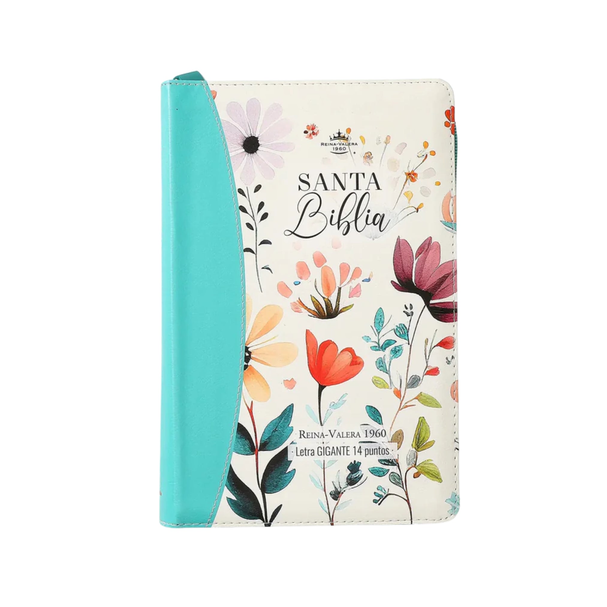 Biblia Reina Valera 1960 Letra Gigante PJR filo Floral con Cierre e Índice Jardín Turquesa