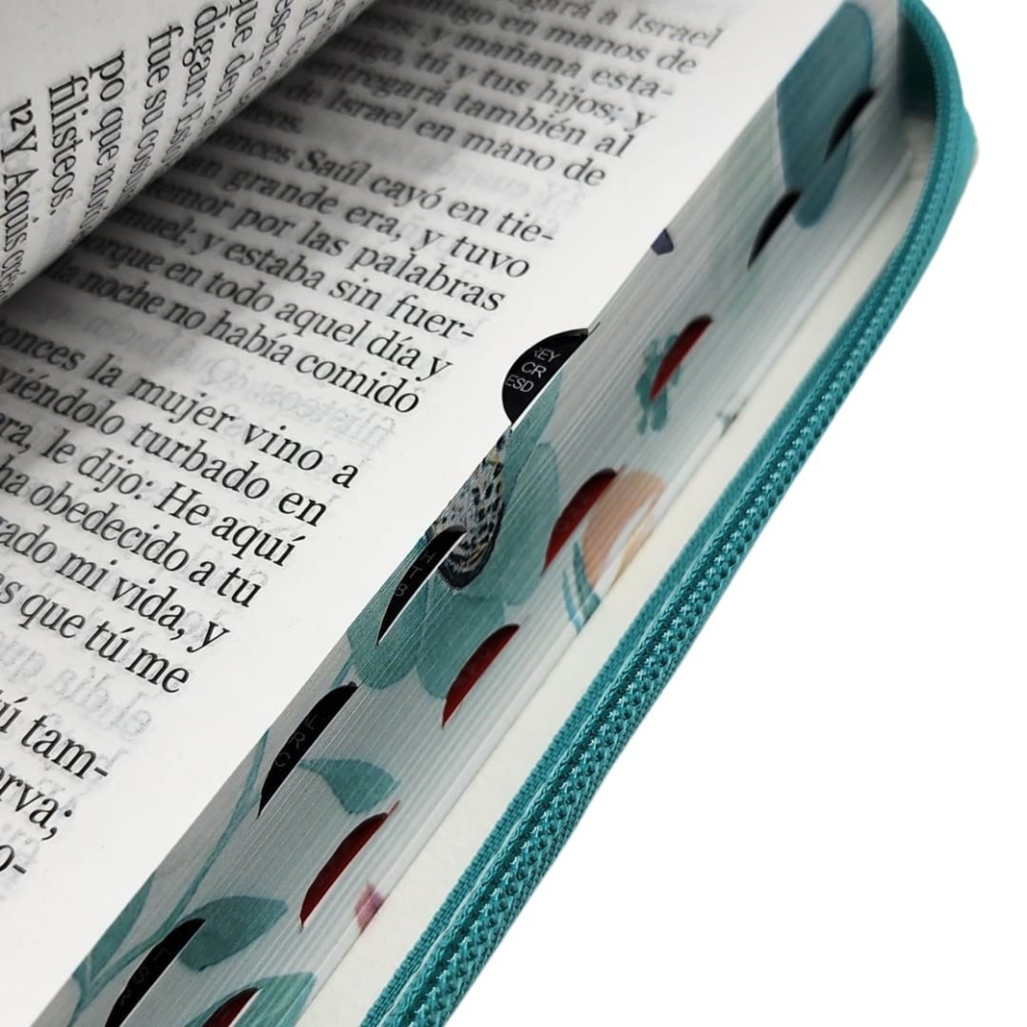 Biblia Reina Valera 1960 Letra Gigante PJR filo Floral con Cierre e Índice Jardín Turquesa