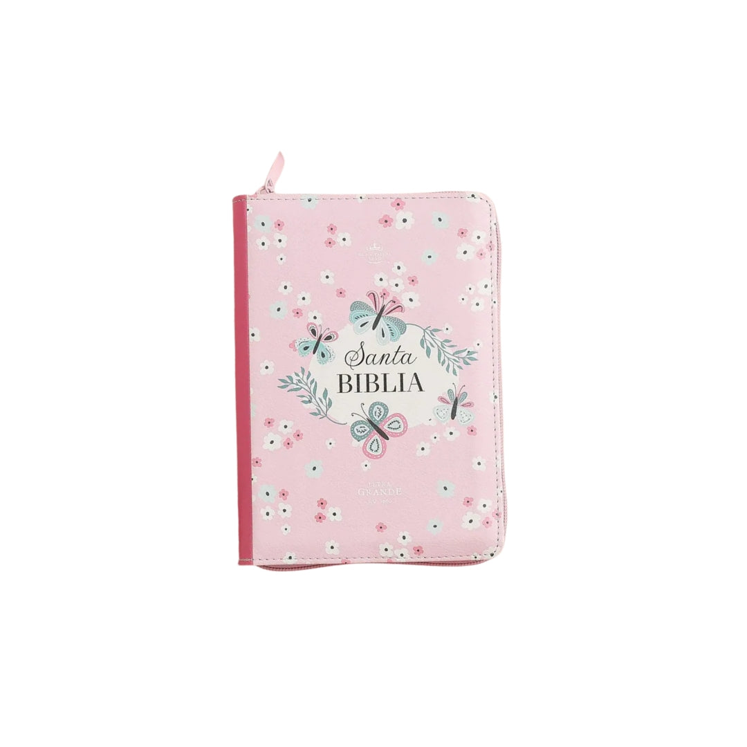 Biblia RVR60 10 pts Mariposas y flores rosa Tamaño Portátil