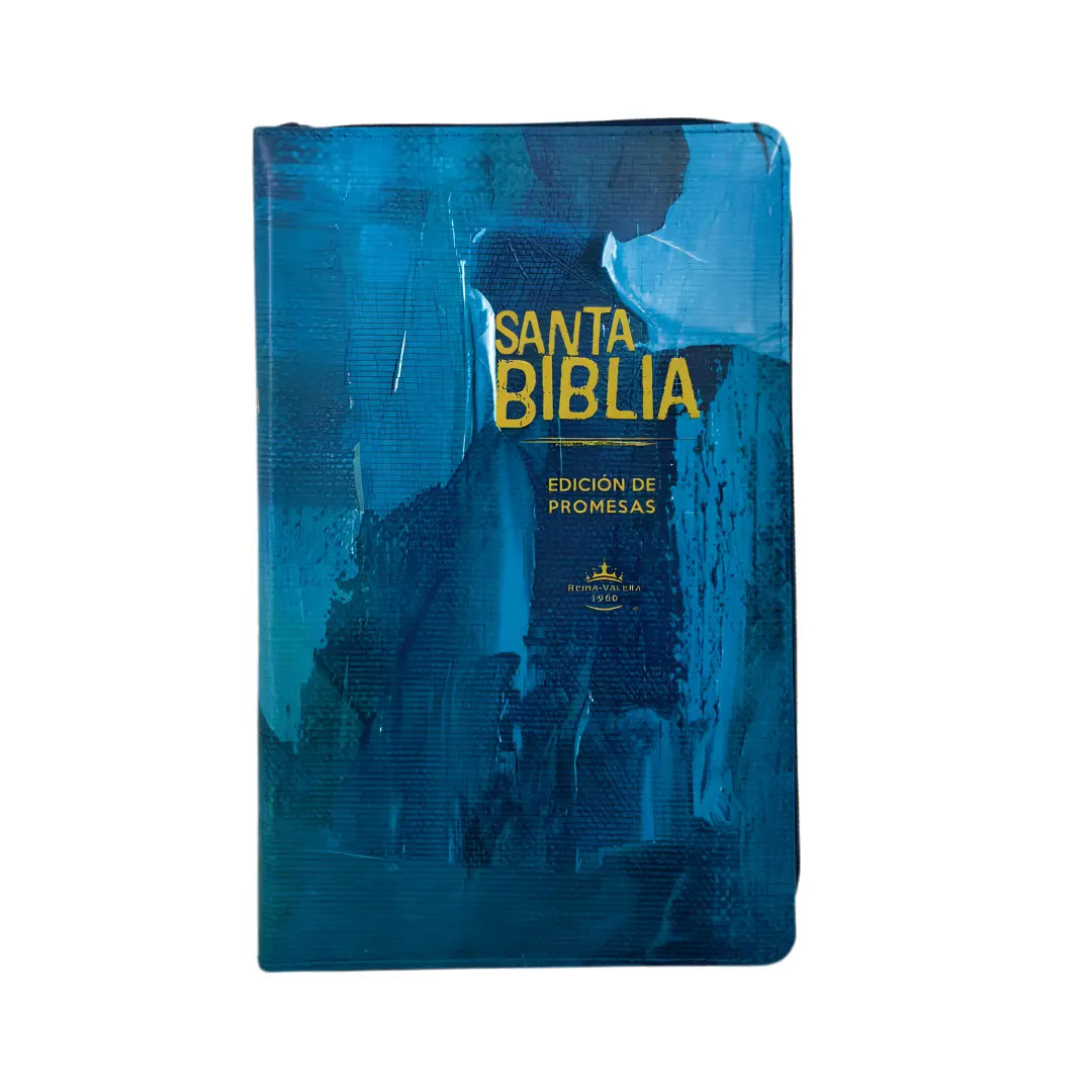 Biblia  edicion de promesas Rvr 1960 tamaño manual letra  grande c/cierre azul
