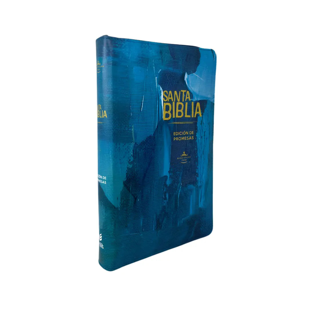 Biblia  edicion de promesas Rvr 1960 tamaño manual letra  grande c/cierre azul