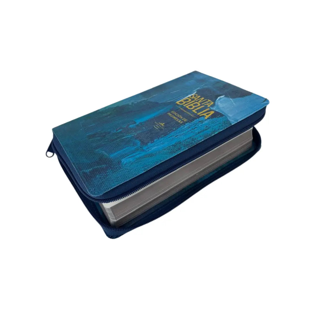 Biblia  edicion de promesas Rvr 1960 tamaño manual letra  grande c/cierre azul