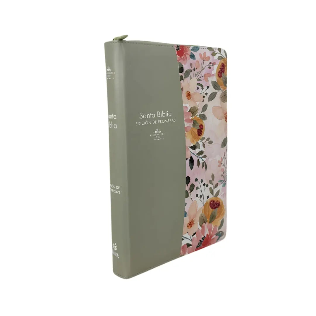 Biblia edicion de promesas Rvr 1960 tamaño manual letra grande c/cierre verde flores