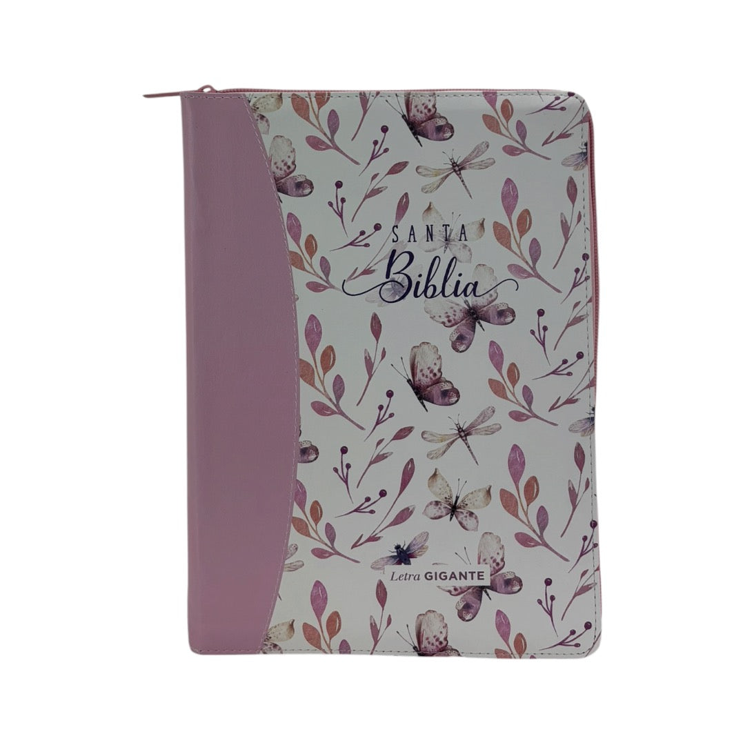 BIBLIA RVR 1960 GIGANTE DISEÑO MARIPOSA TURQUESA/ROSA IMIT PIEL