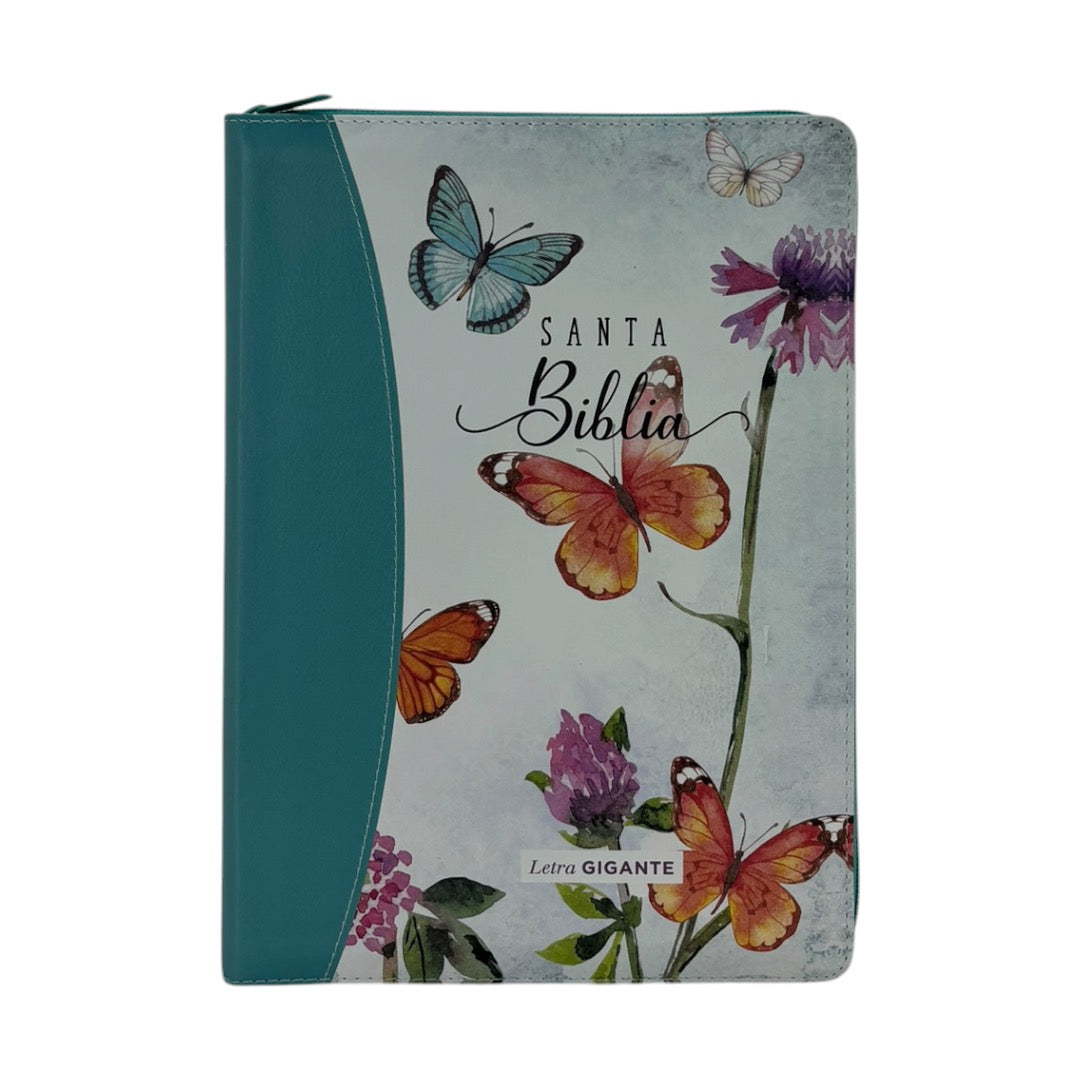 BIBLIA RVR 1960 GIGANTE DISEÑO MARIPOSA TURQUESA/ROSA IMIT PIEL TURQUESA
