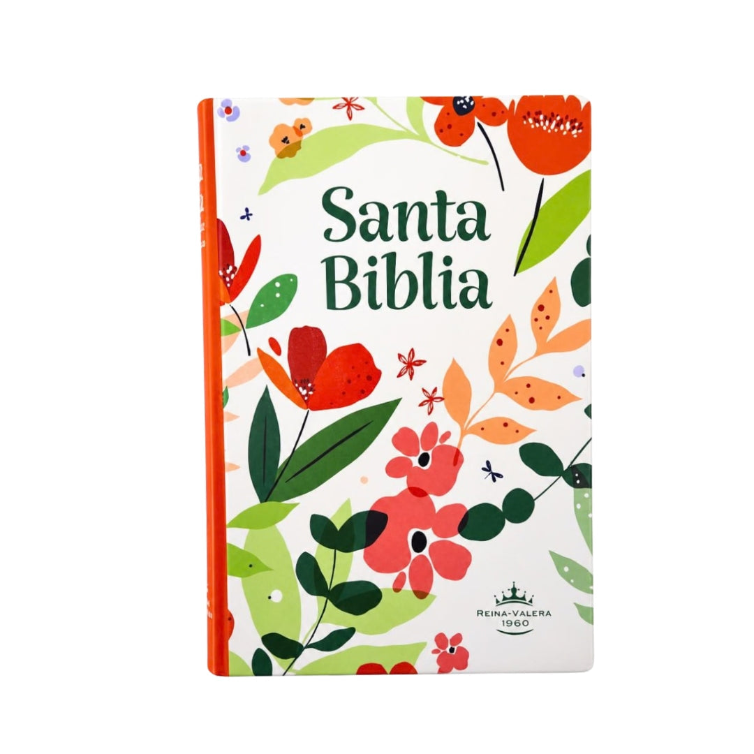Biblia Reina Valera 1960 manual letra grande Vinil naranja floral