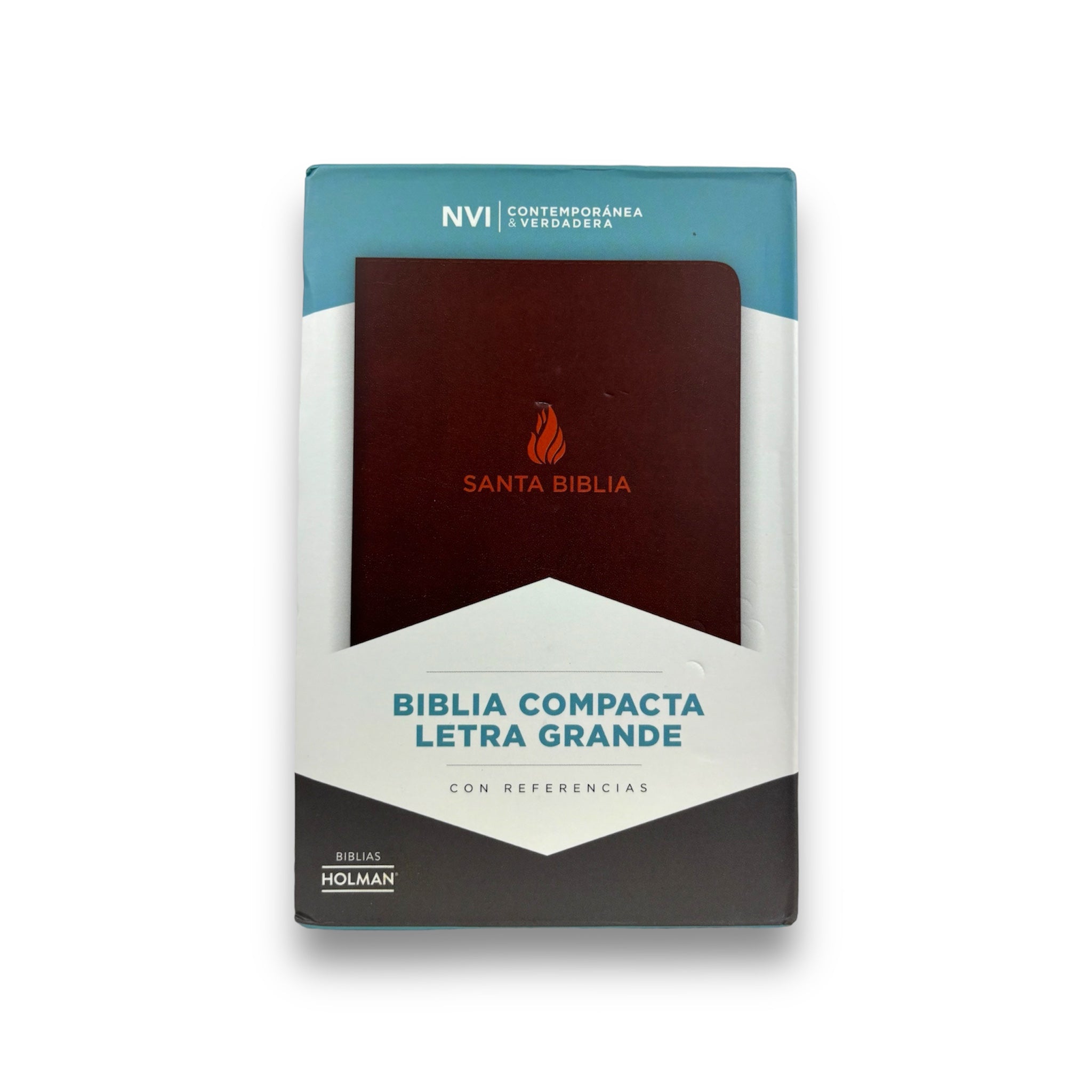 Santa NVI Biblia compacta letra grande, marrón, piel fabricada con índice