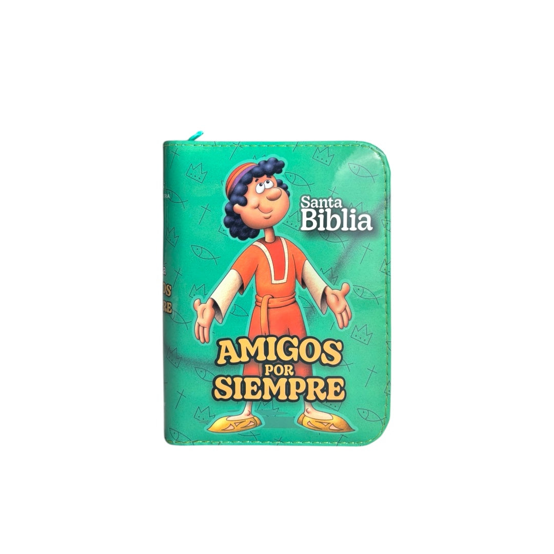 BIBLIA INFANTIL AMIGOS POR SIEMPRE REINA VALERA 1960 VINIL VERDE