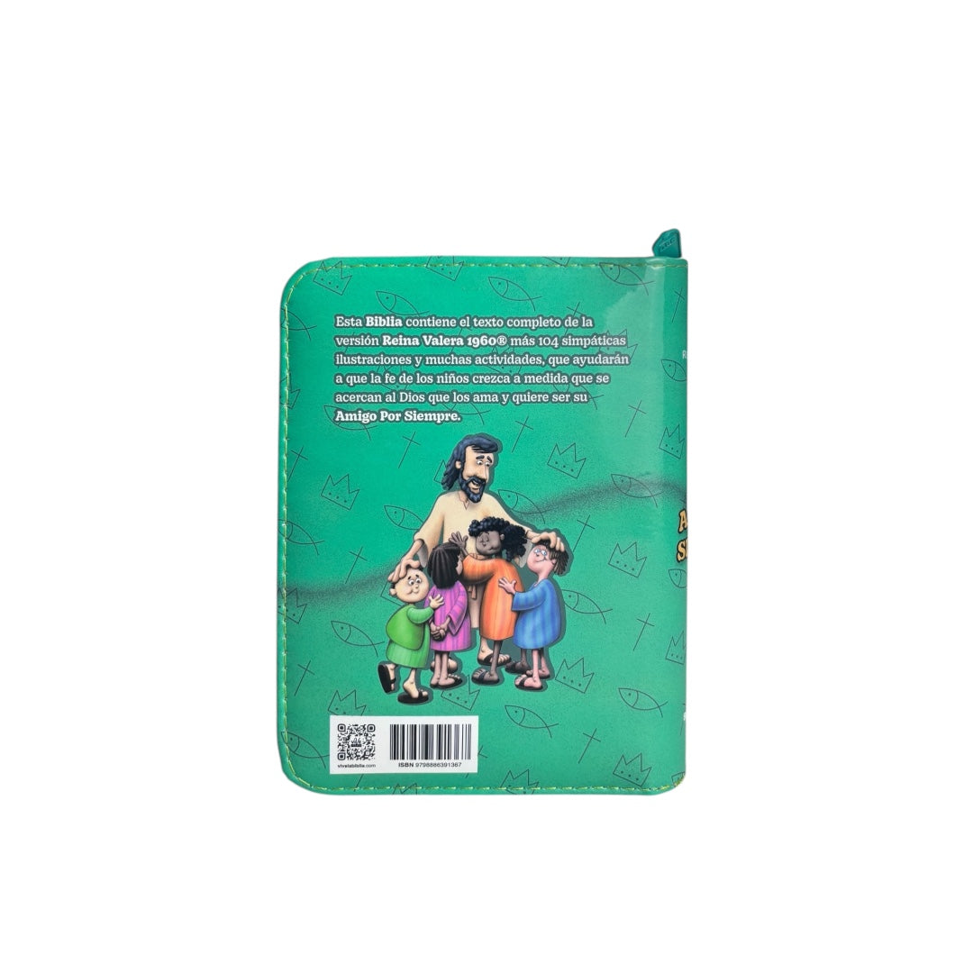 BIBLIA INFANTIL AMIGOS POR SIEMPRE REINA VALERA 1960 VINIL VERDE