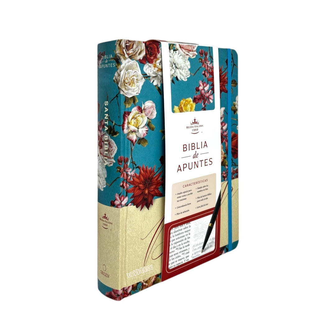 BIBLIA DE APUNTES REINA VALERA 1960 TAPA DURA CELESTE FLORAL