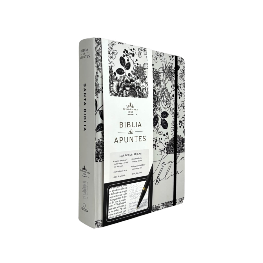 BIBLIA DE APUNTES REINA VALERA 1960 TAPA DURA BLANCO NEGRO FLORAL