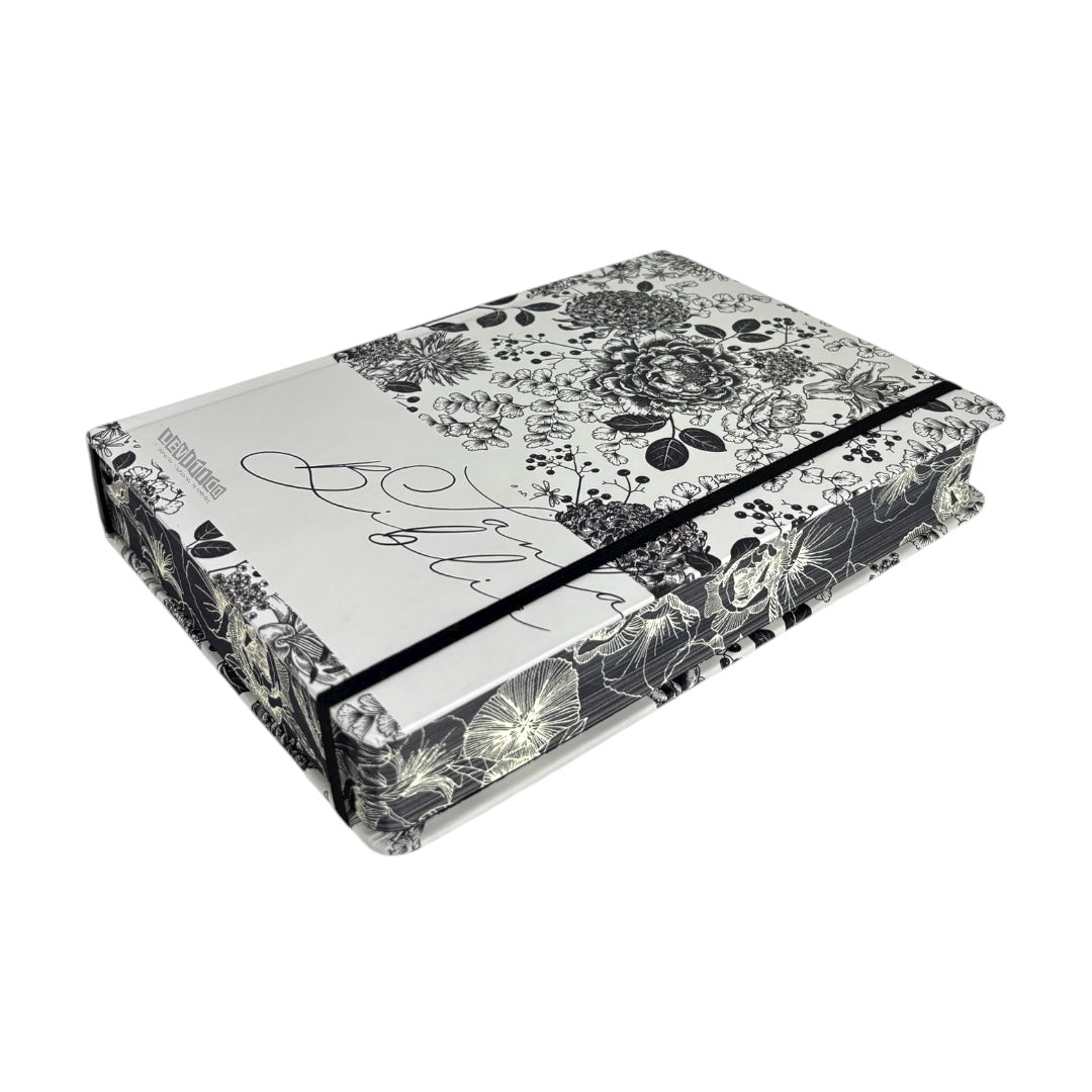 BIBLIA DE APUNTES REINA VALERA 1960 TAPA DURA BLANCO NEGRO FLORAL