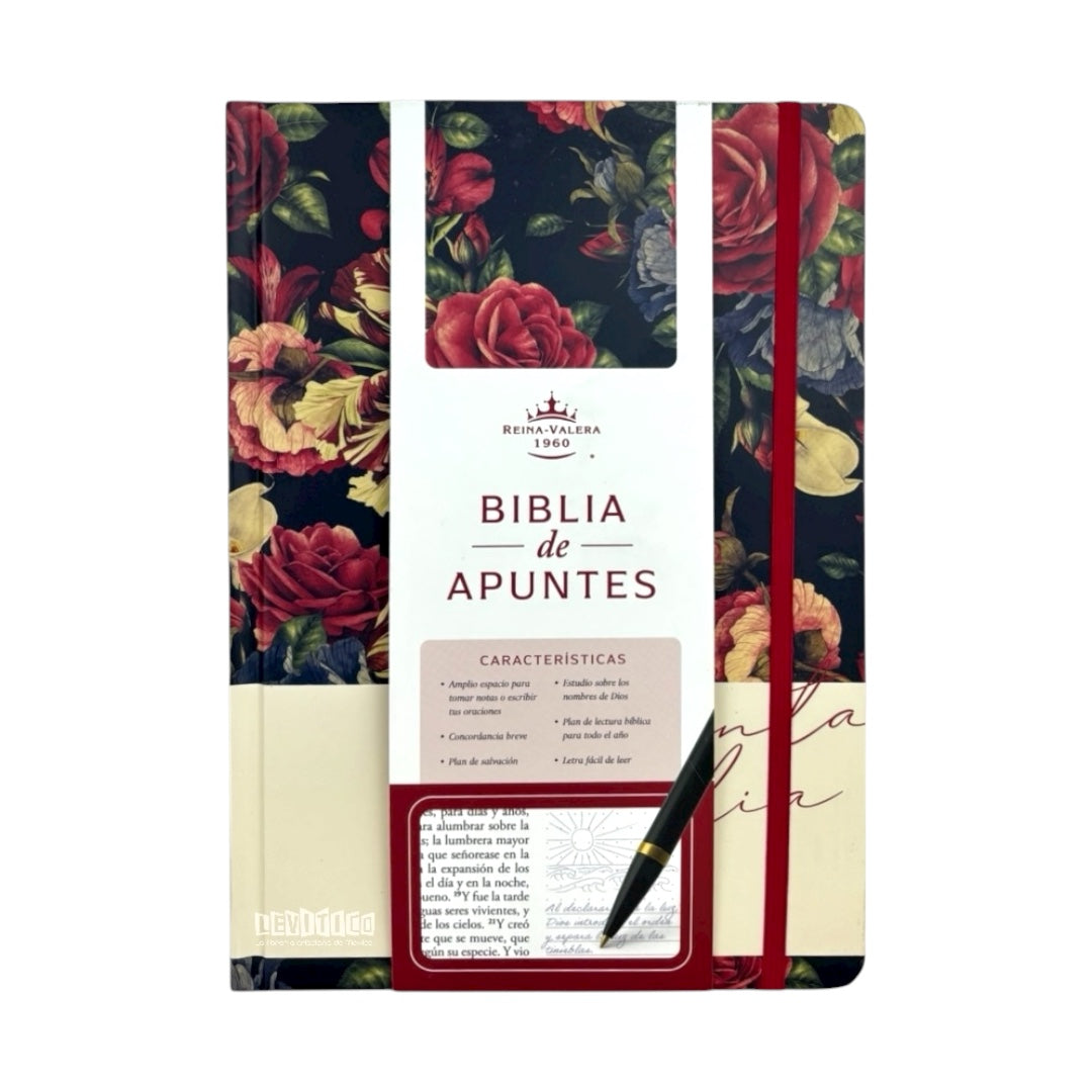 BIBLIA DE APUNTES REINA VALERA 1960 TAPA DURA AZUL MARINO FLORAL