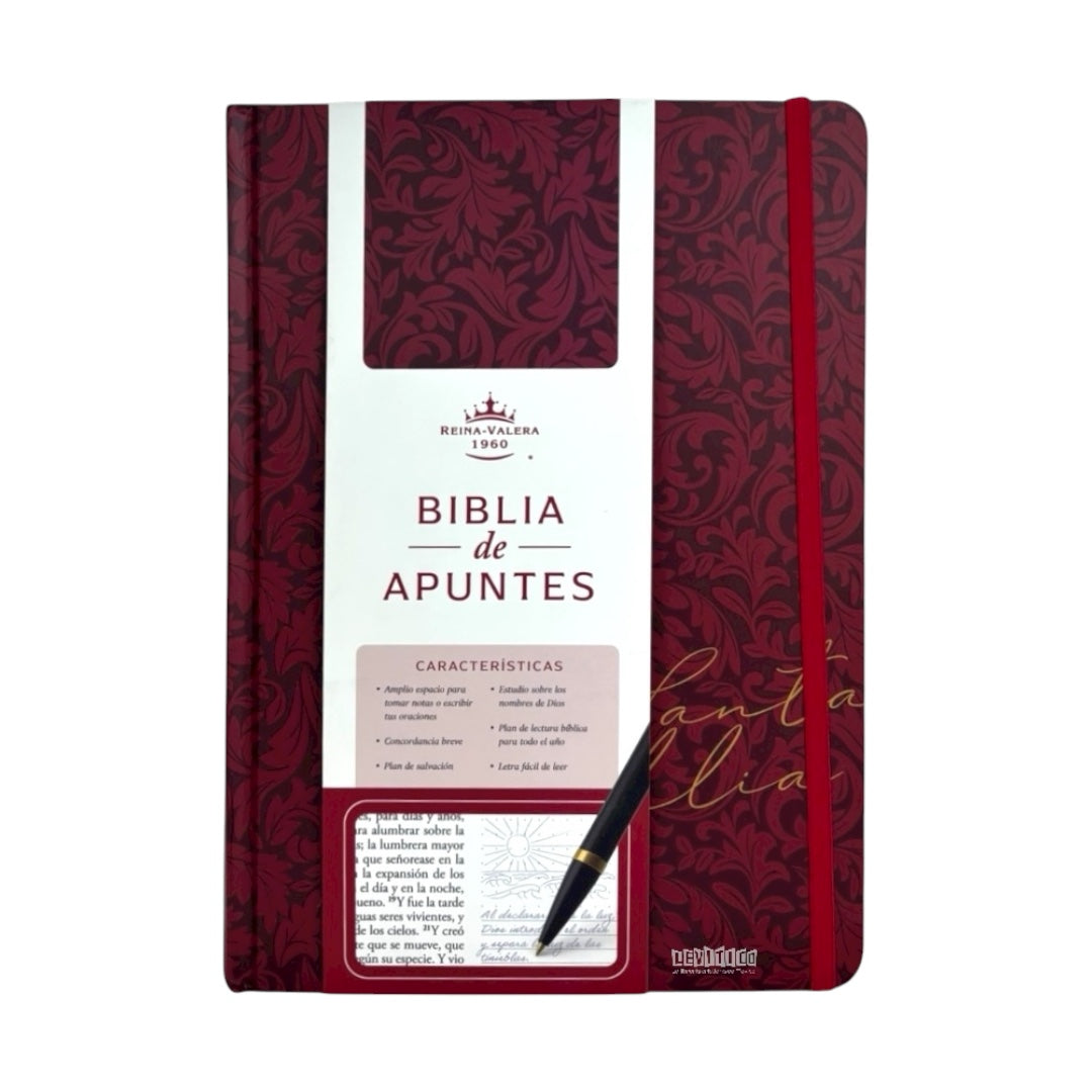 BIBLIA DE APUNTES REINA VALERA 1960 TAPA DURA VINO CANTO FLORAL