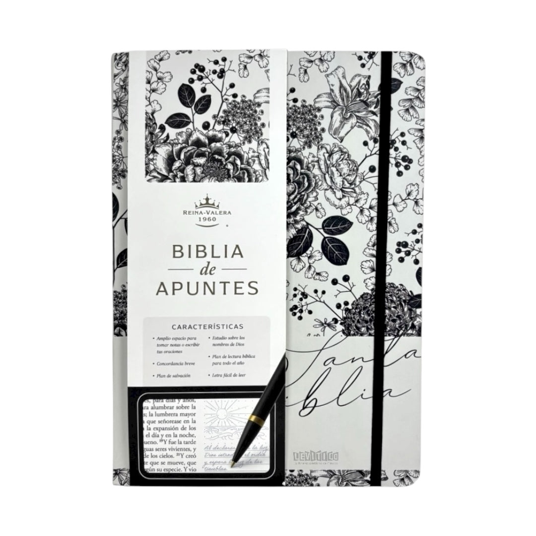 BIBLIA DE APUNTES REINA VALERA 1960 TAPA DURA BLANCO NEGRO FLORAL