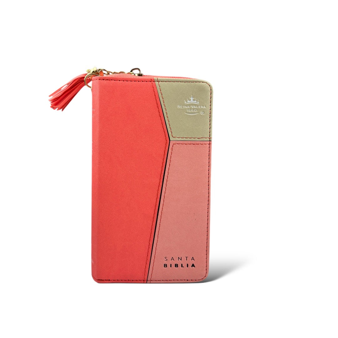 BIBLIA CHEQUERA REINA VALERA 1960 BEIGE/CORAL C CIERRE