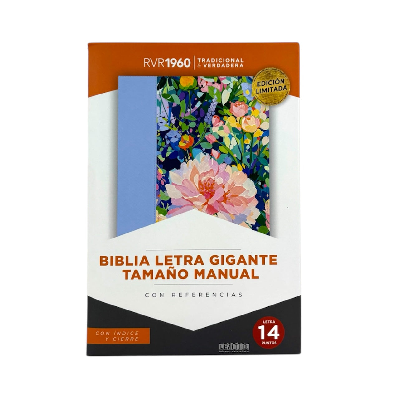 BIBLIA RVR1960 LETRA GIGANTE MANUAL DISEÑO FLORAL CON/CIERRE INDICE CELESTE