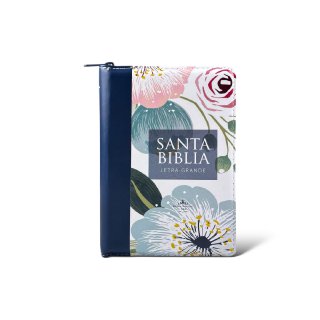 BIBLIA REINA VALERA 1960 COMPACTA IMITACION CUERO AZUL FLORES C/CIERRE