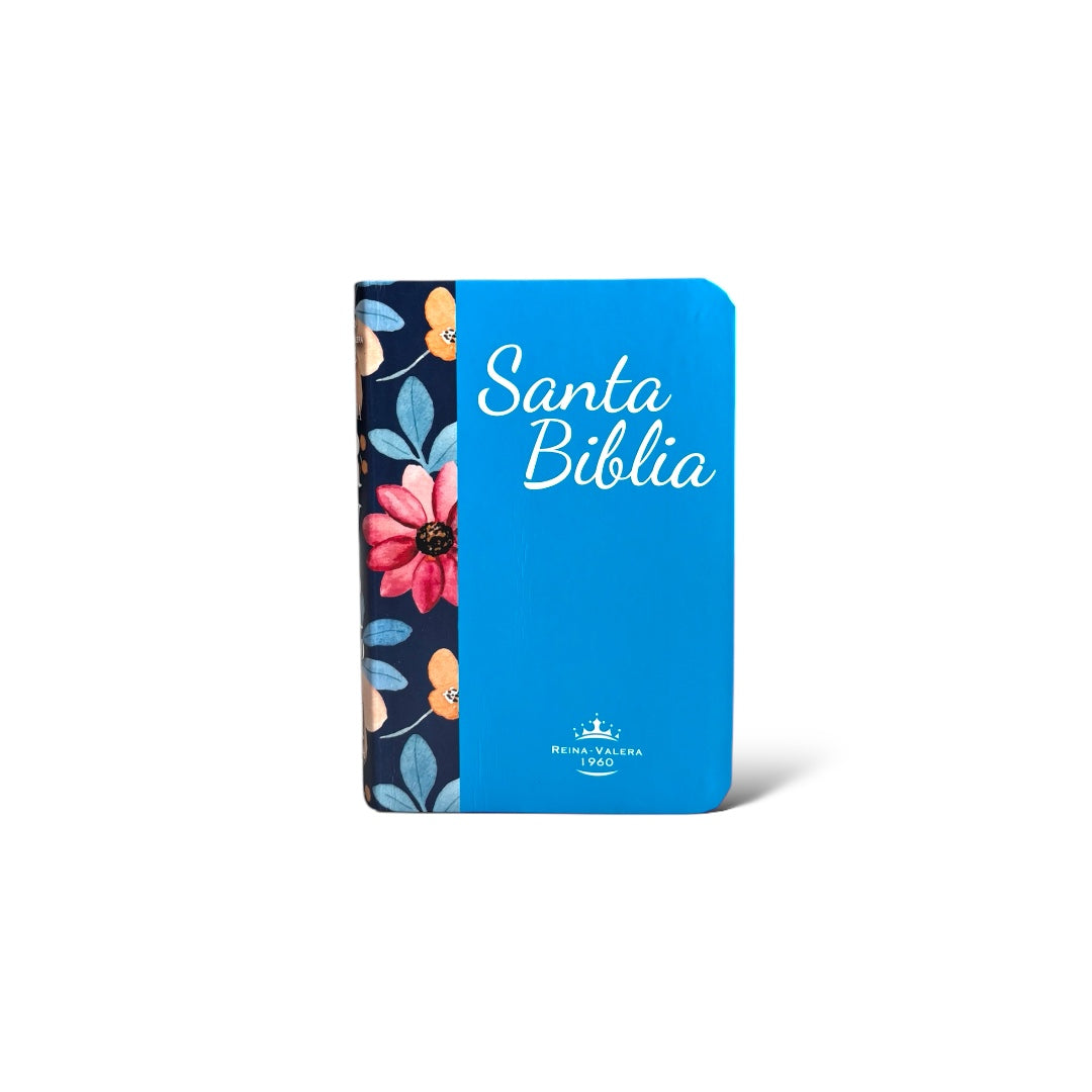 BIBLIA REINA VALERA 1960 MINI BOLSILLO SEMIFLEXIBLE AZUL CLARO FLORES