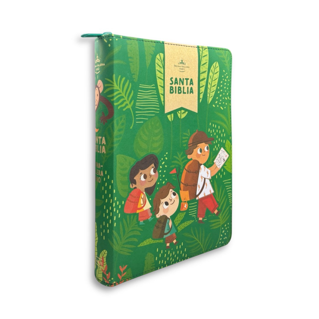 BIBLIA REINA VALERA 1960 INTERACTIVA PARA NIÑOS LETRA GRANDE C/CIERRE VERDE