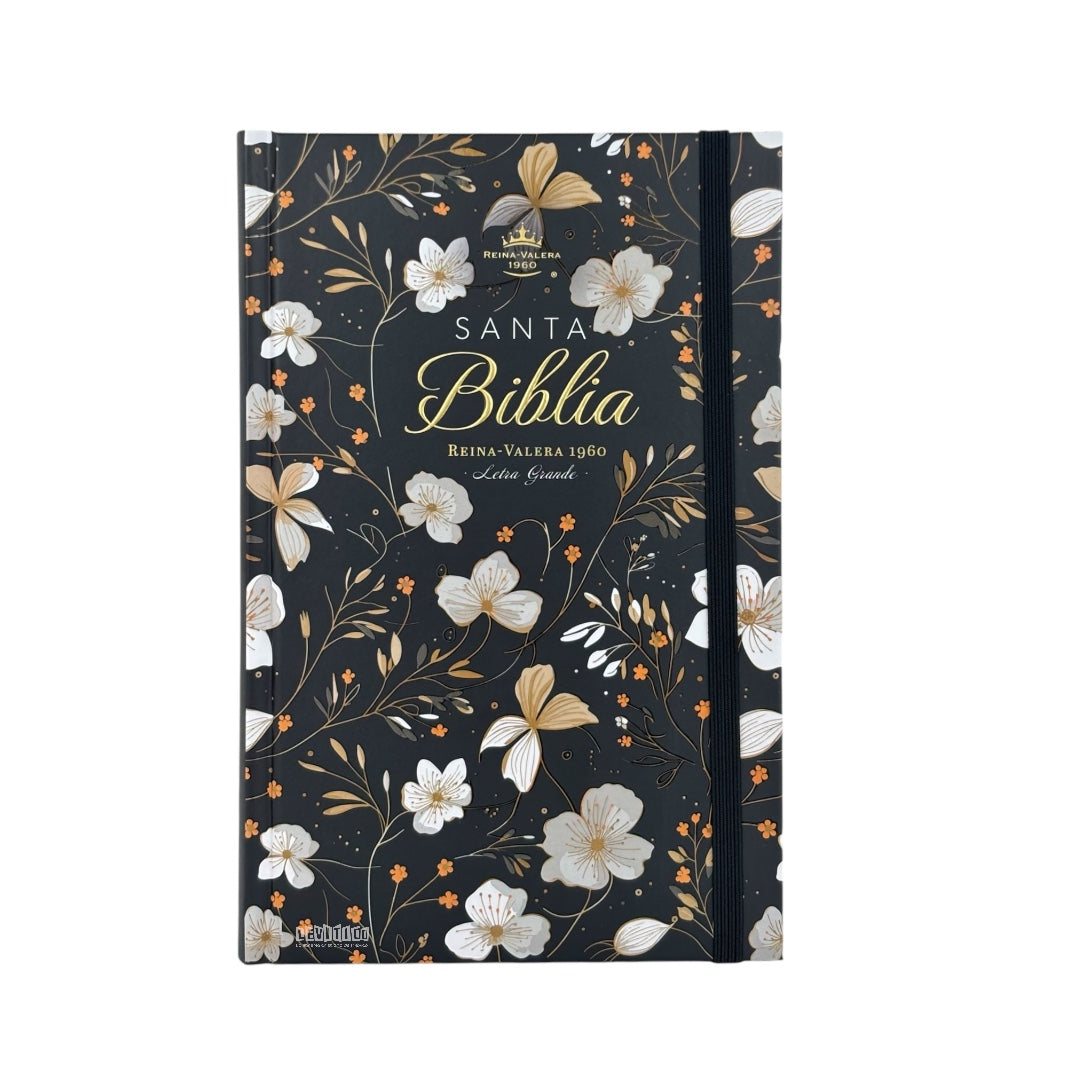 BIBLIA REINA VALERA 1960 TAMAÑO MANUAL LETRA GRANDE TAPA DURA PRIMAVERA NEGRA C/ELASTICO