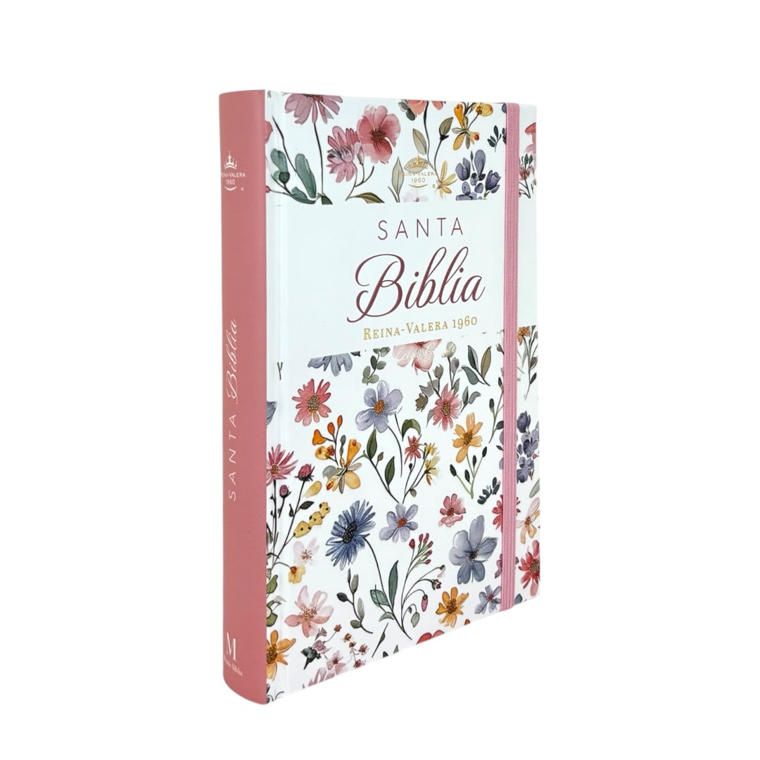 BIBLIA REINA VALERA 1960 LETRA GRANDE  TAPA DURA PRIMAVERA BLANCA C/ELASTICO