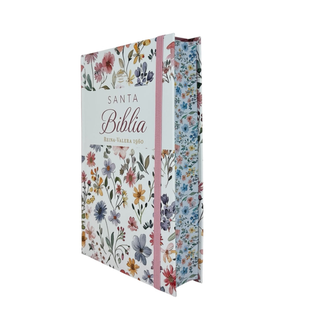 BIBLIA REINA VALERA 1960 LETRA GRANDE  TAPA DURA PRIMAVERA BLANCA C/ELASTICO