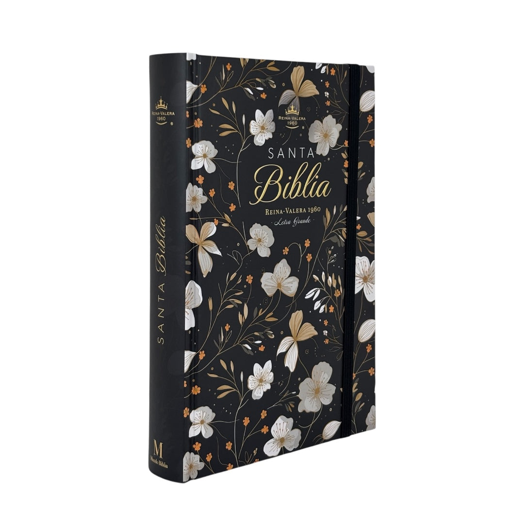 BIBLIA REINA VALERA 1960 TAMAÑO MANUAL LETRA GRANDE TAPA DURA PRIMAVERA NEGRA C/ELASTICO
