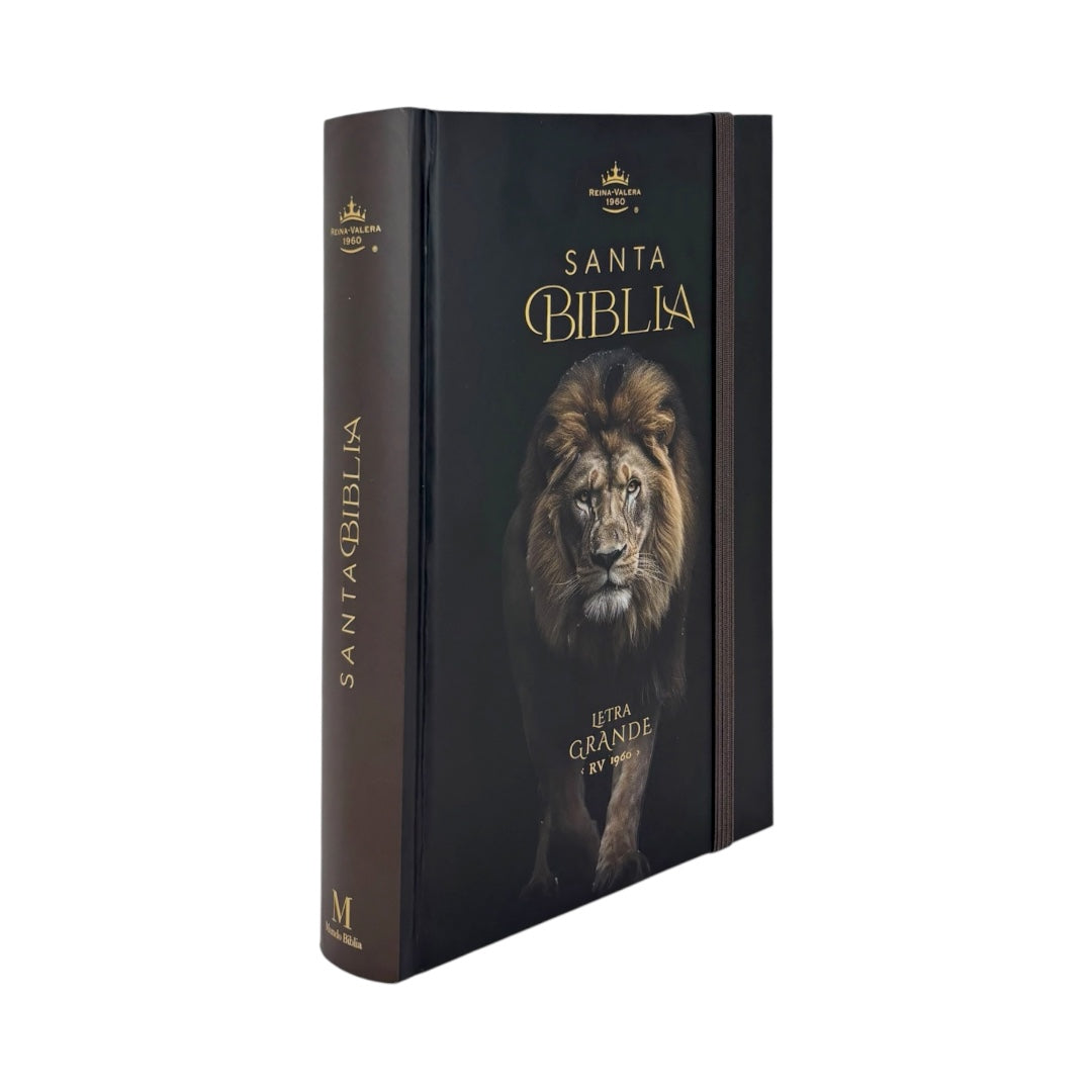BIBLIA REINA VALERA 1960 LETRA GRANDE TAMAÑO MANUAL TAPA DURA LEÓN DE JUDÁ C/ELASTICO