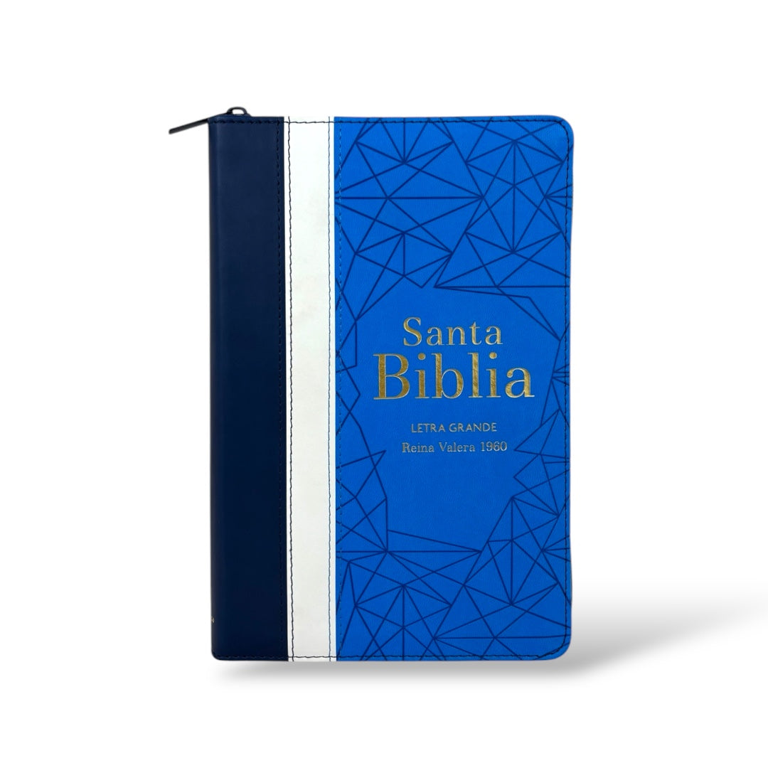 BIBLIA REINA VALERA 1960 LETRA GRANDE TRICOLOR AZUL CREMA C/CIERRE