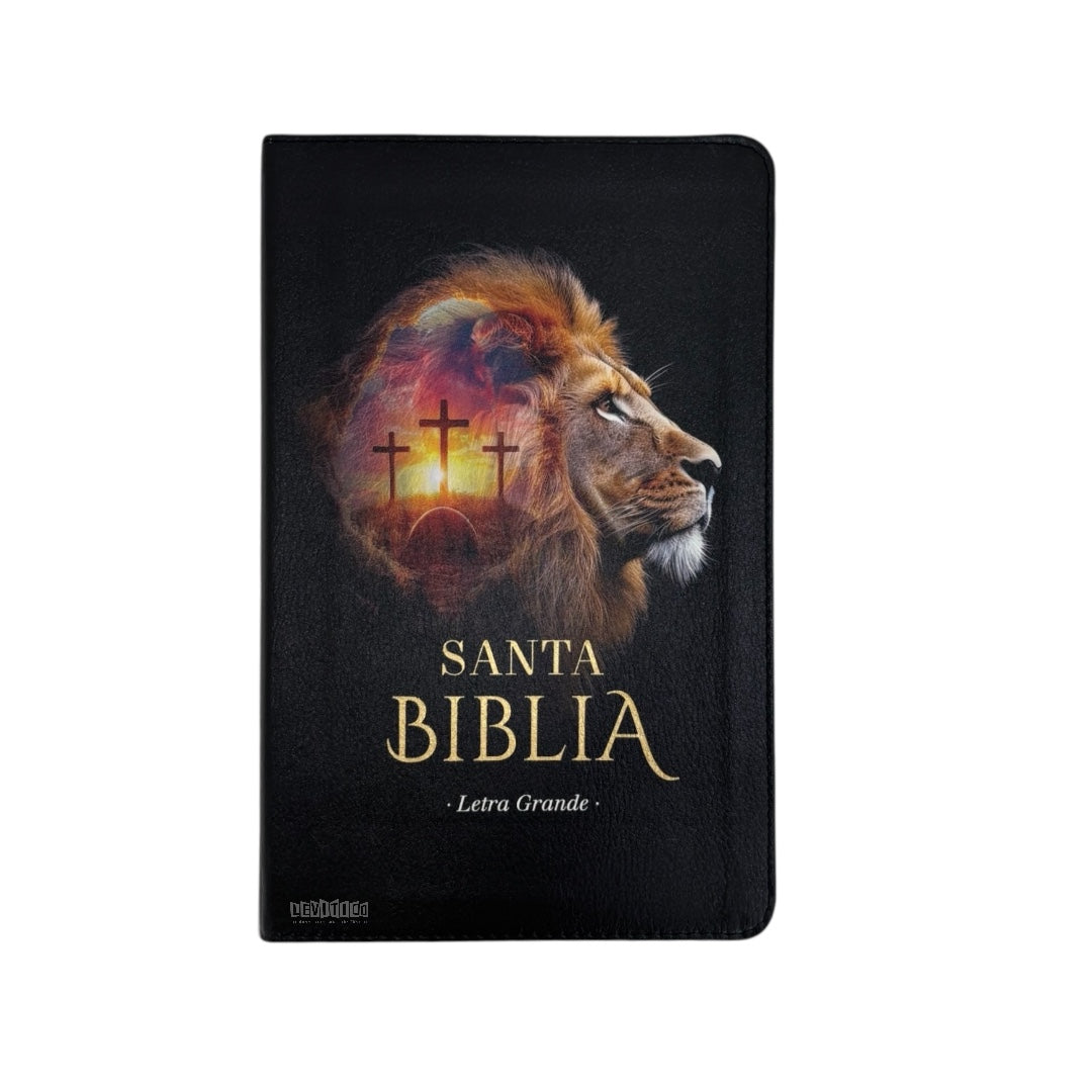 BIBLIA RVR 1960 LETRA GRANDE TAMAÑO MANUAL IMIT PIEL NEGRO LEÓN/ CRUCES C INIDCE