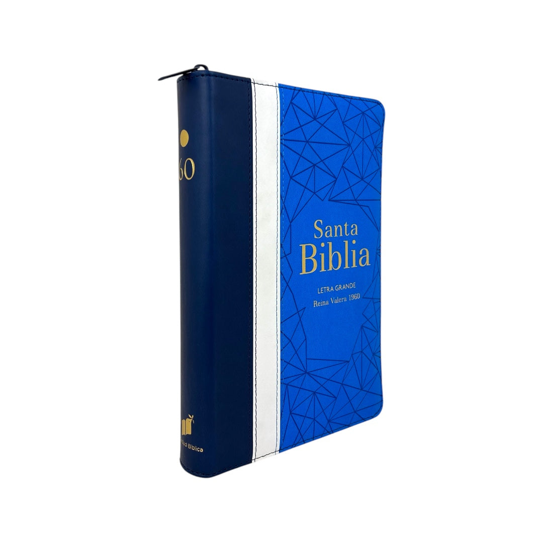 BIBLIA REINA VALERA 1960 LETRA GRANDE TRICOLOR AZUL CREMA C/CIERRE