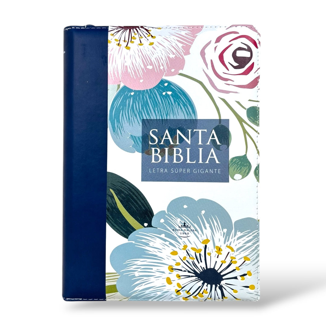 BIBLIA REINA VALERA 1960 LETRA GIGANTE IMITACION PIEL  AZUL/FLORES INIDCE