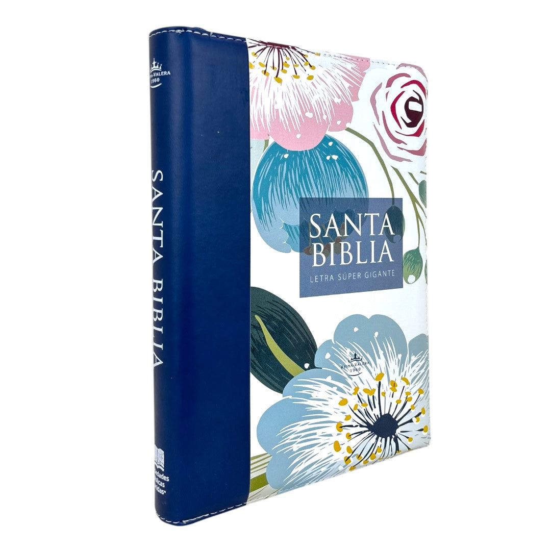 BIBLIA REINA VALERA 1960 LETRA GIGANTE IMITACION PIEL  AZUL/FLORES INIDCE