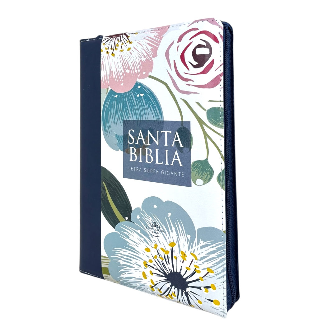 BIBLIA REINA VALERA 1960 LETRA GIGANTE IMITACION PIEL  AZUL/FLORES INIDCE