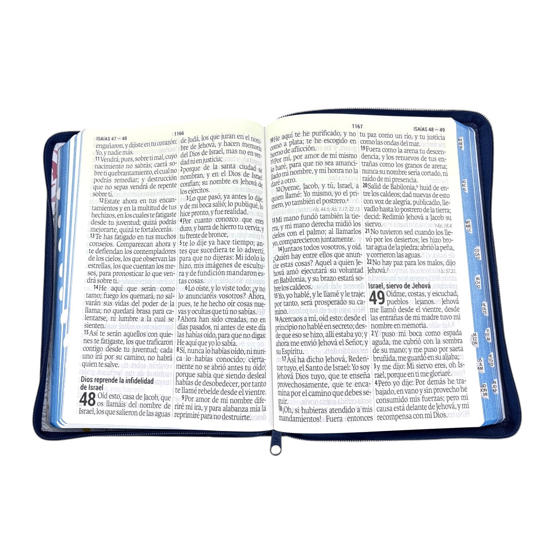 BIBLIA REINA VALERA 1960 LETRA GIGANTE IMITACION PIEL  AZUL/FLORES INIDCE