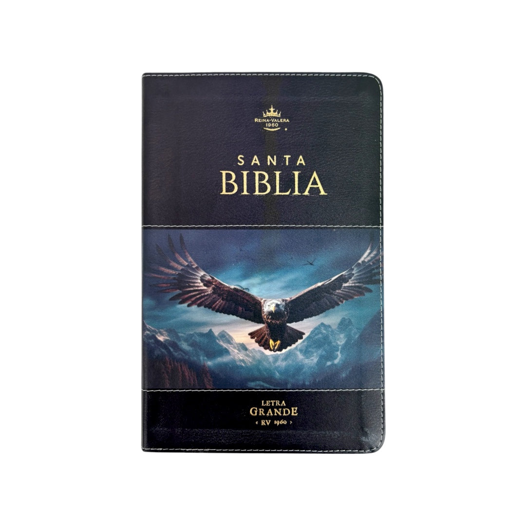 BIBLIA REINA VALERA 1960 LETRA GRANDE IMITACION PIEL CON INIDCE DISEÑO AGUILA/NEGRO