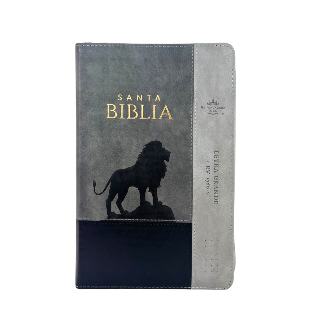 BIBLIA LETRA GRANDE REINA VALERA 1960 MANUAL LEÓN NEGRO/ GRIS C CCIERRE