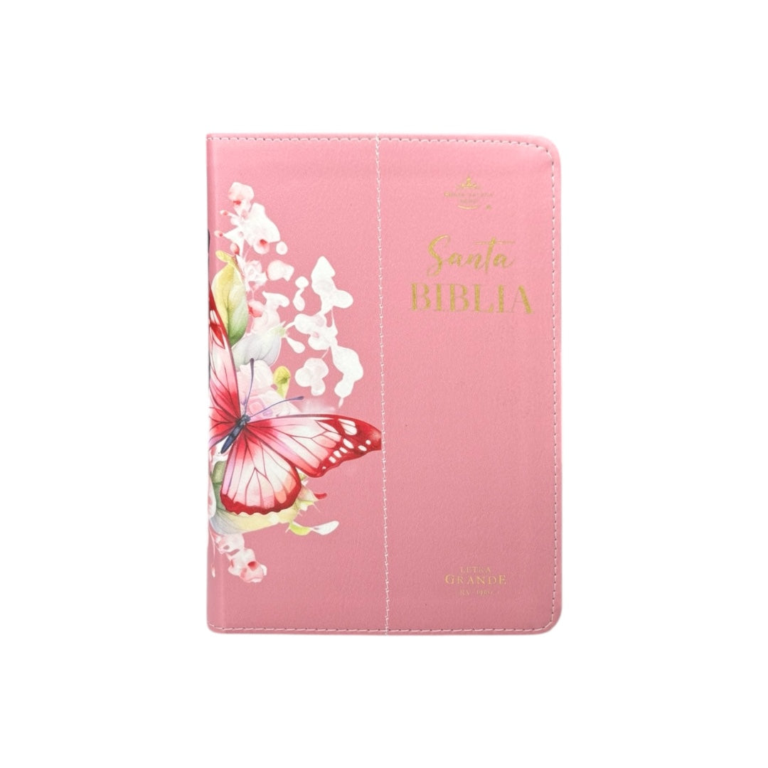 BIBLIA REINA VALERA 1960 COMPACTA IMITACION PIEL DE ALTA CALIDAD C/ CANTO PINTADO FLORES rosa