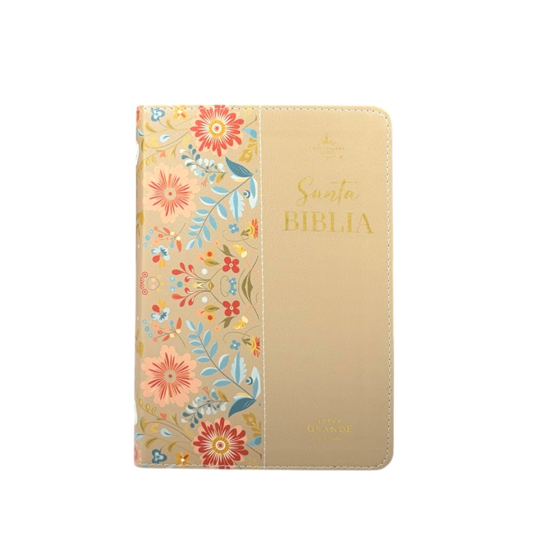 BIBLIA REINA VALERA 1960 COMPACTA IMITACION PIEL DE ALTA CALIDAD C/ CANTO PINTADO FLORES crema