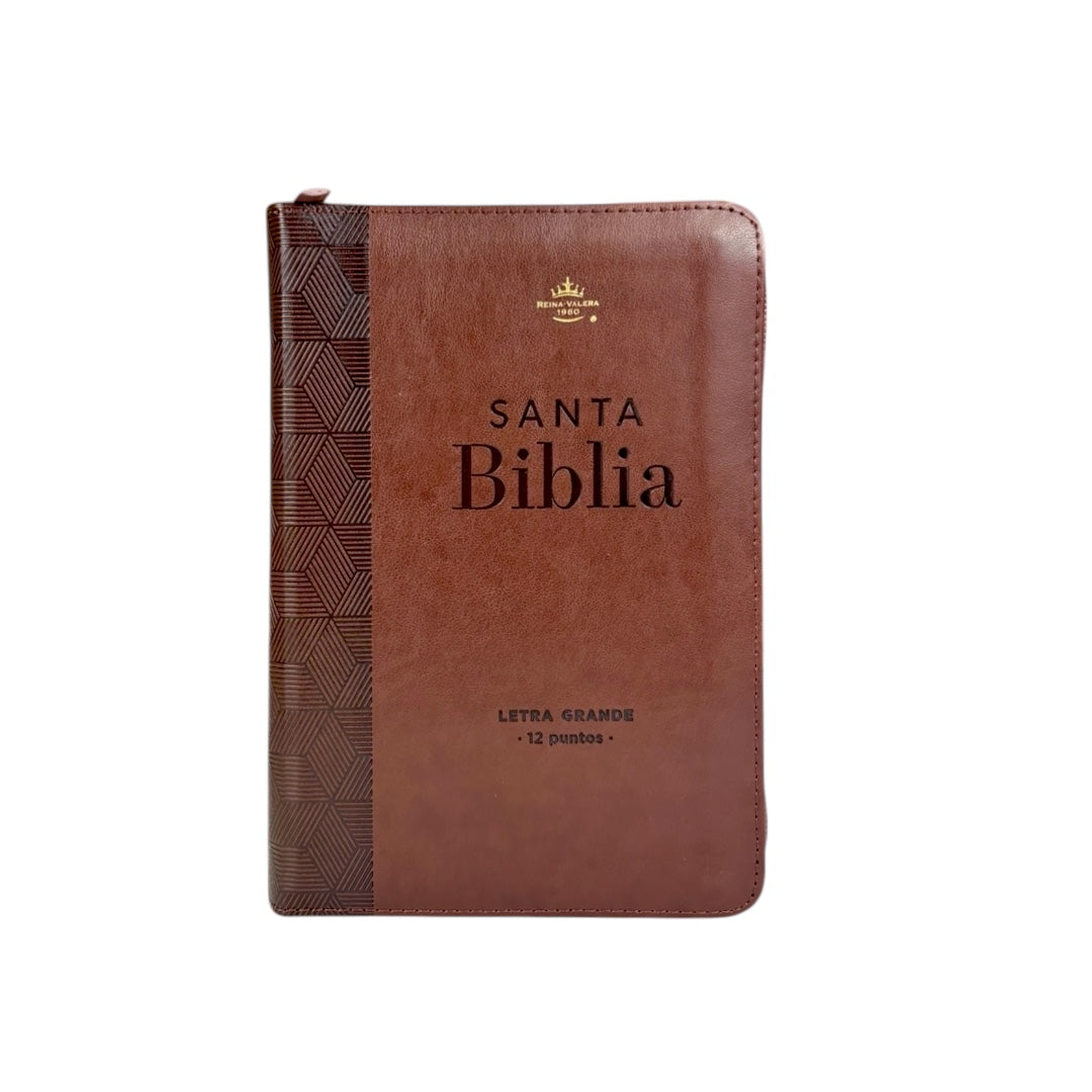 BIBLIA REINA VALERA 1960 LETRA GRANDE IMITACION PIEL COMPACTA CANTO DORADO DISEÑO GEOMETRICO Cafe