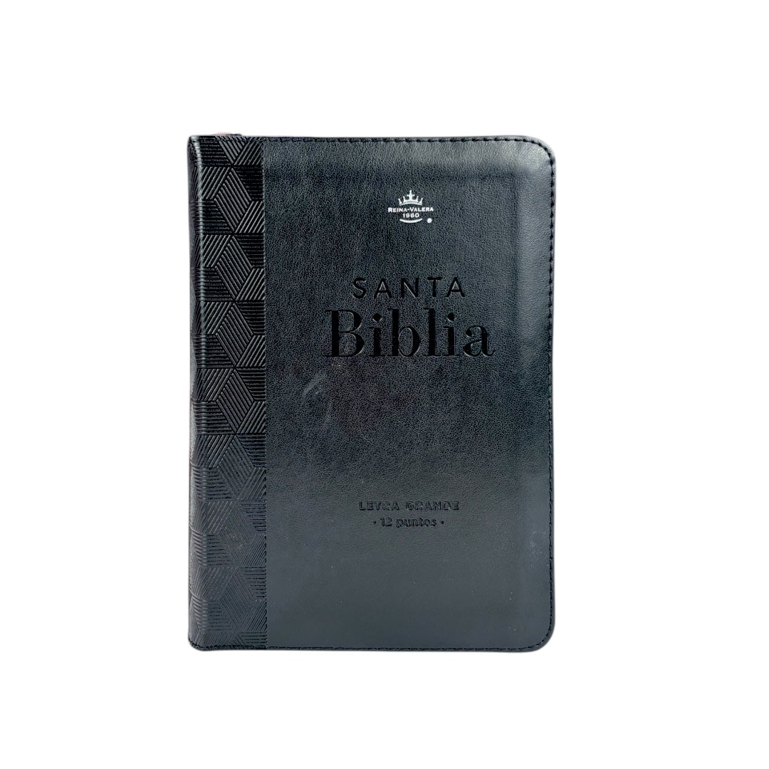 BIBLIA REINA VALERA 1960 LETRA GRANDE IMITACION PIEL COMPACTA CANTO DORADO DISEÑO GEOMETRICO Negro