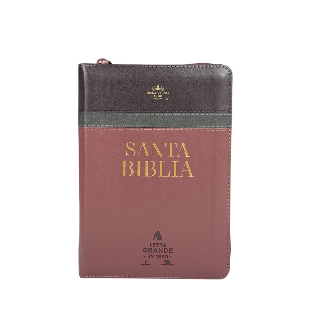 BIBLIA REINA VALERA TAMAÑO COMPACTO LETRA GRANDE IMITACION PIEL C/CIERRE TRICOLORES CAFE NEGRO