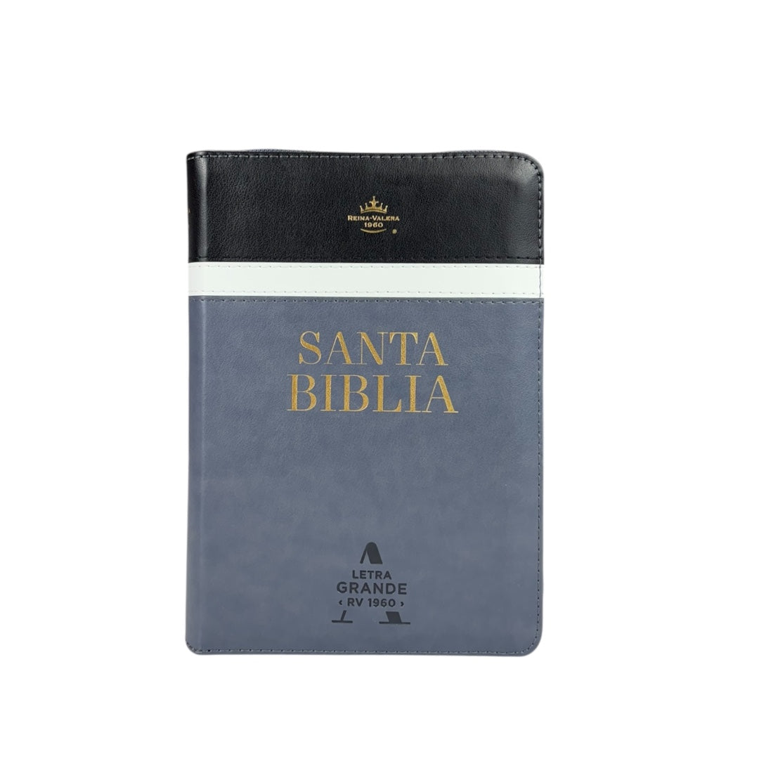 BIBLIA REINA VALERA TAMAÑO COMPACTO LETRA GRANDE IMITACION PIEL C/CIERRE TRICOLORES GRIS NEGRO