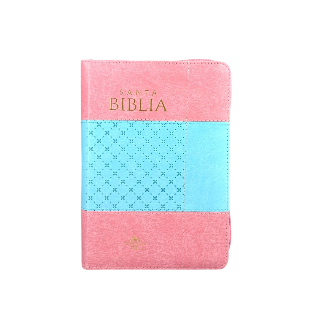 BIBLIA COMPACTA REINA VALERA IMITACION PIEL ROSA/AZUL C/CIERRE Y INIDCE LETRA GRANDE